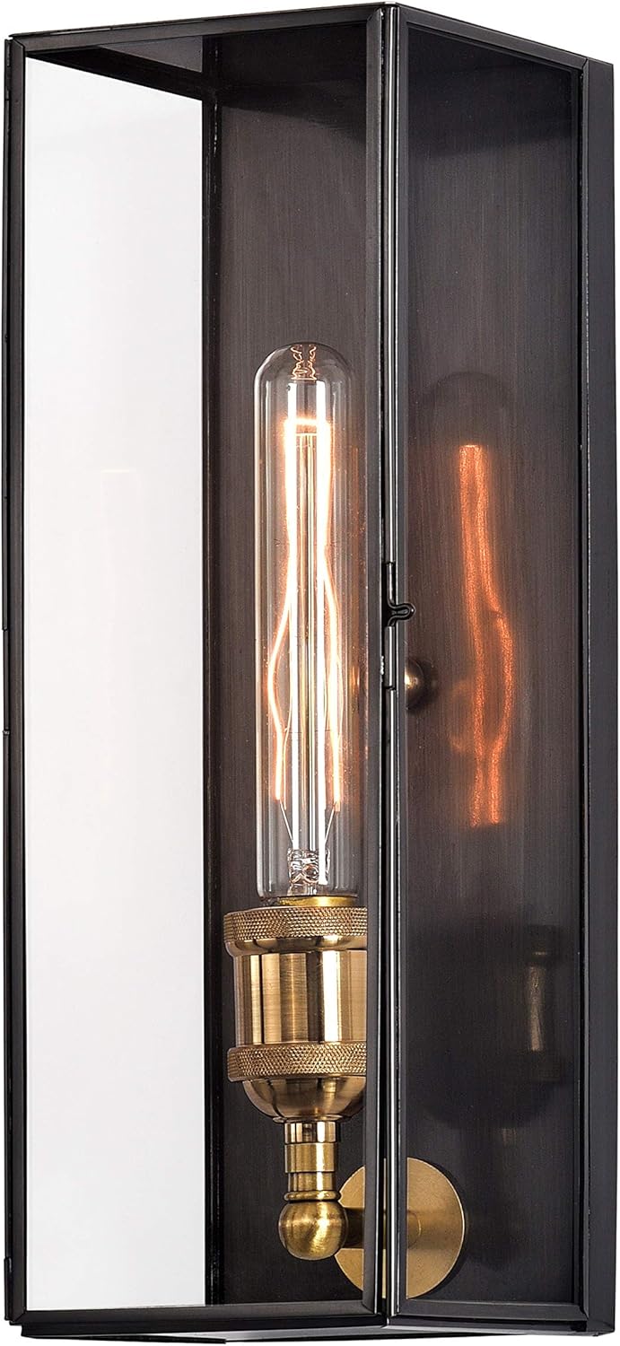 Brass Outdoor Wall Sconce with Clear Tempered Glass H34721