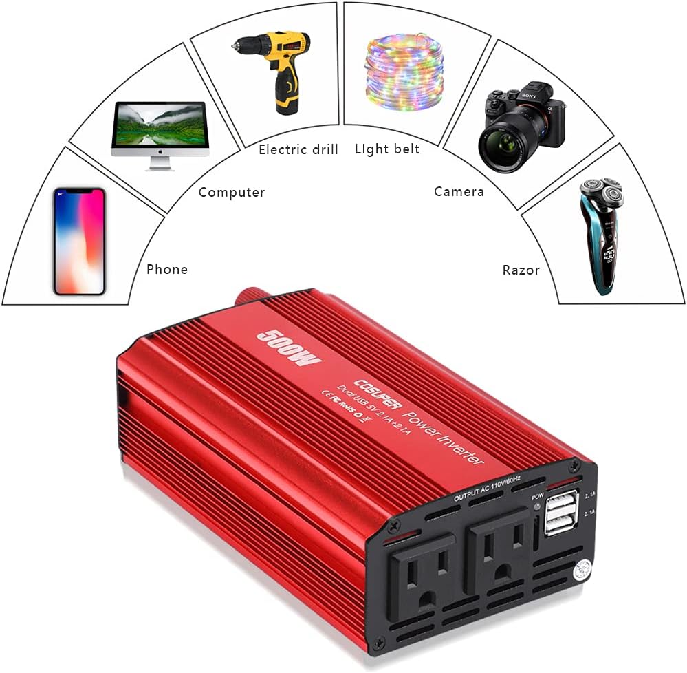 500W Power Inverter 12V DC to AC Dual USB G6739