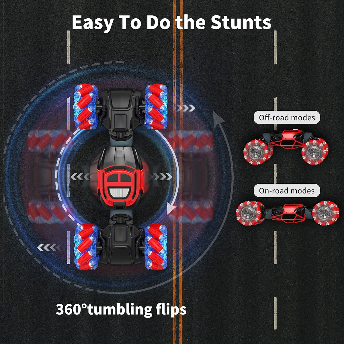 4WD Remote Control Stunt Car with 2 Rechargeable Battery Packs and Lights V896