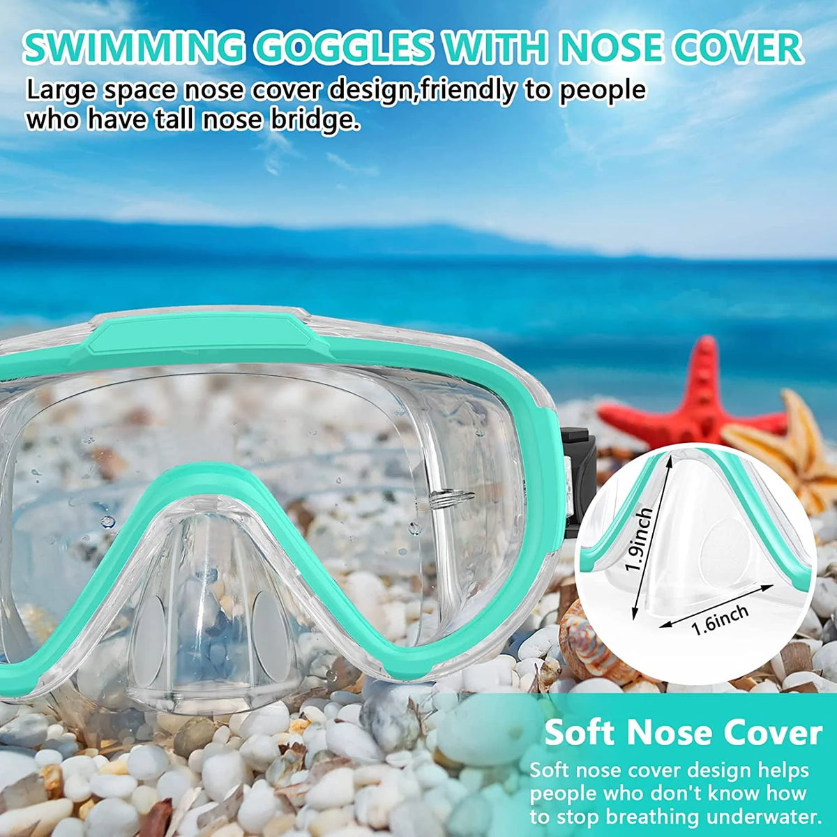 Adult Anti Fog Tempered Glass Swim Goggles with Nose Cover I85247