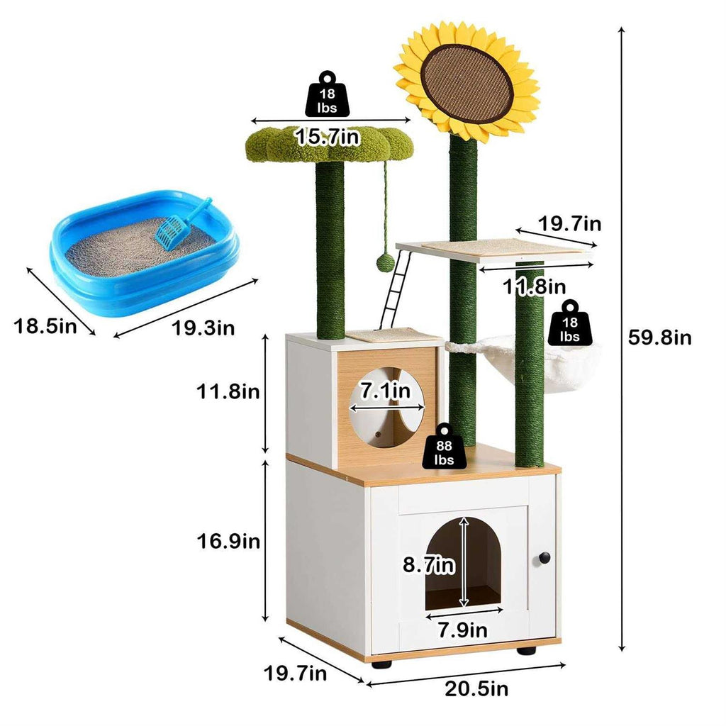 Cat Tree with Litter Box Enclosure and Scratching Posts N670498