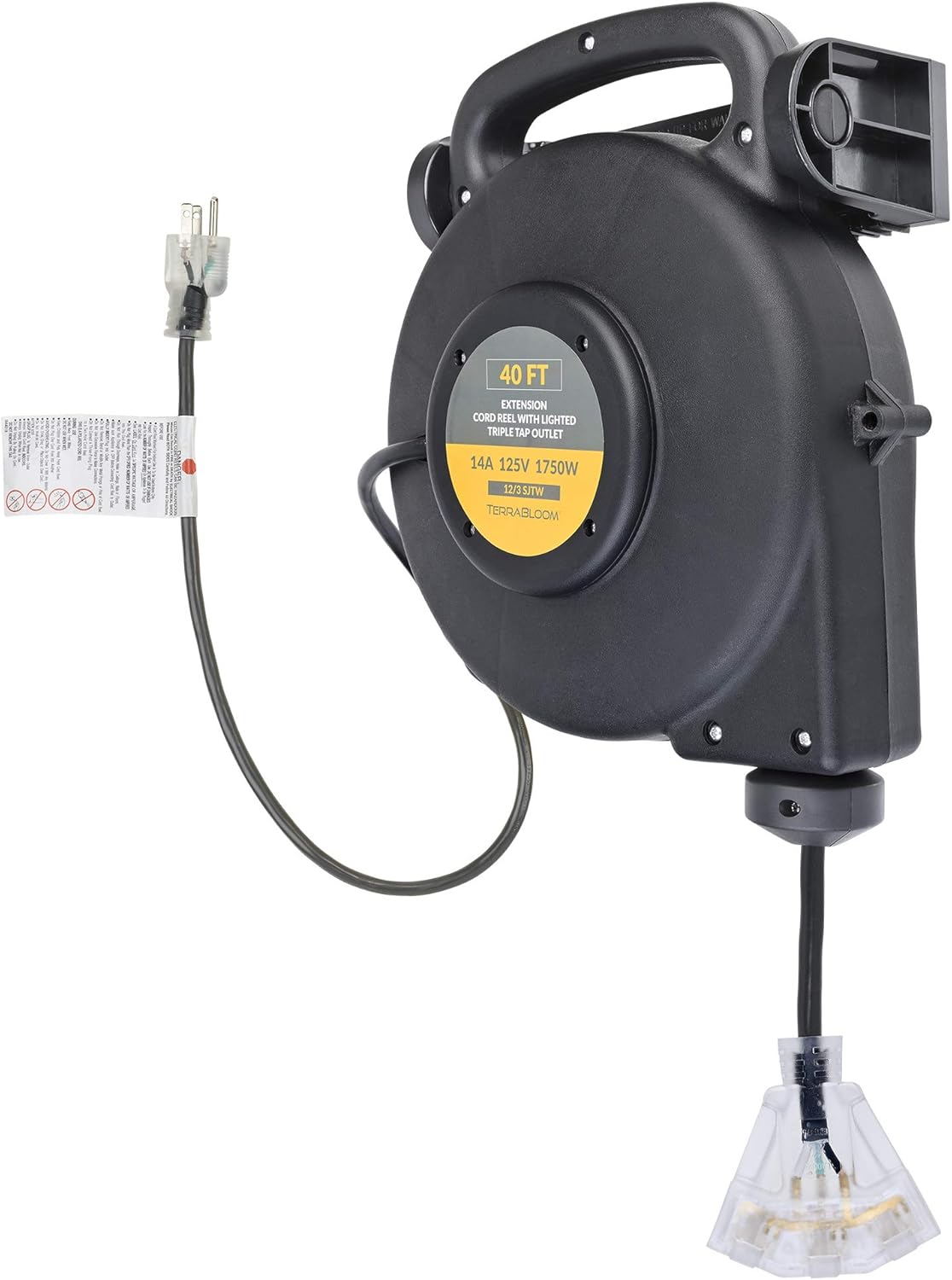 40 Ft 12/3 Retractable Extension Cord Reel with 3 Outlets U84655