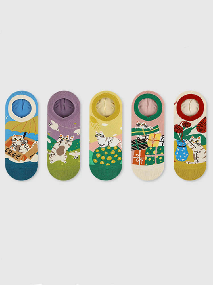 Cartoon Kitty Boat Socks Q7834