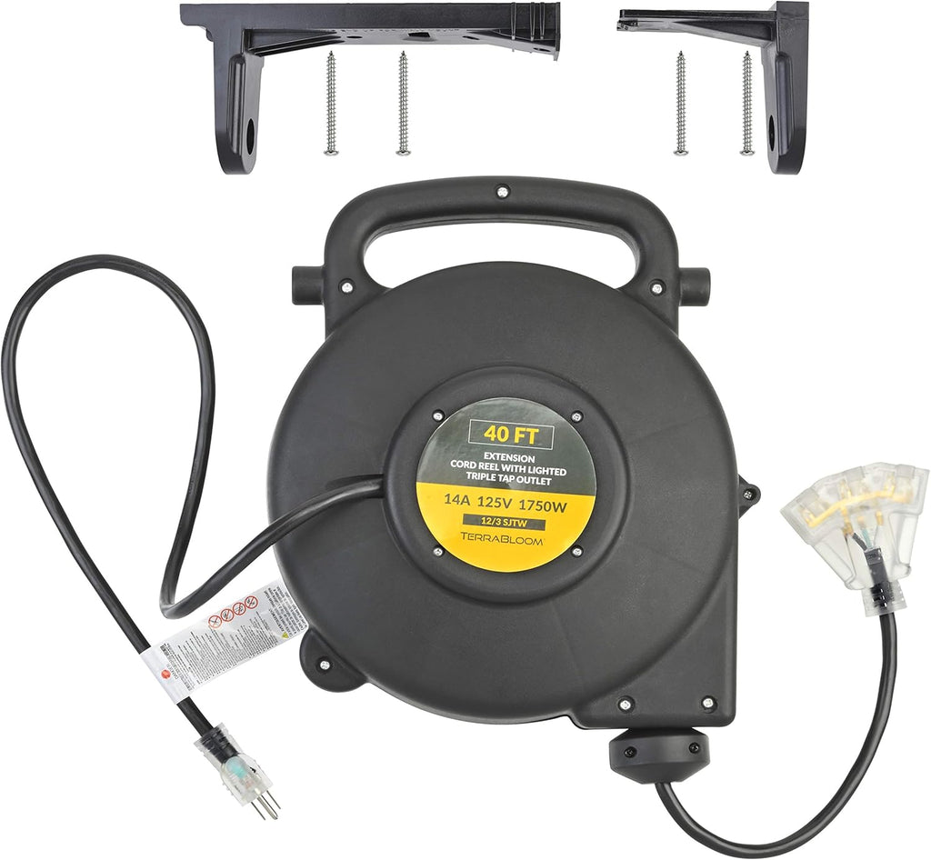 40 Ft 12/3 Retractable Extension Cord Reel with 3 Outlets U84655