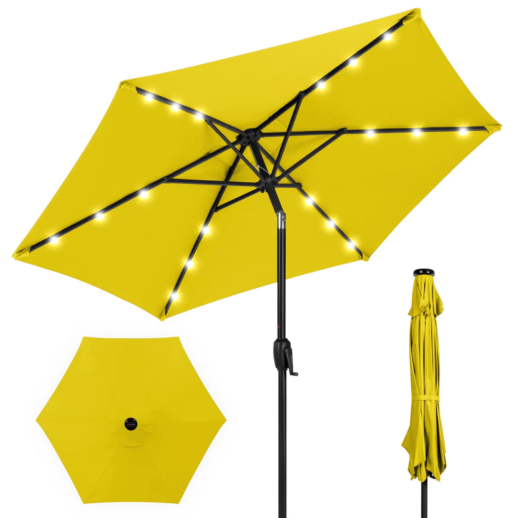 7.5ft Solar Patio Umbrella with Tilt, Crank, LED Lights S79541