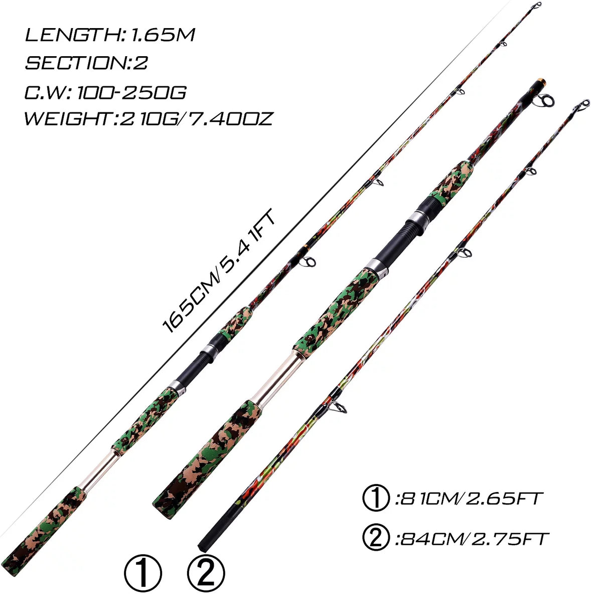 2 Pieces Spinning Fishing Rod EVA Handle Ultralight Camouflage U51754