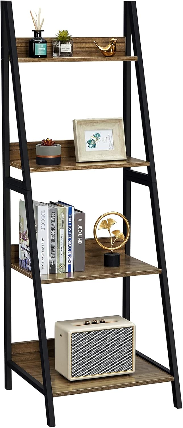 4 Tier Brown Ladder Shelf Bookshelf V8418