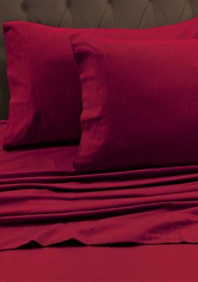 Queen Heavyweight Flannel Solid Fitted Sheet Deep Red K299