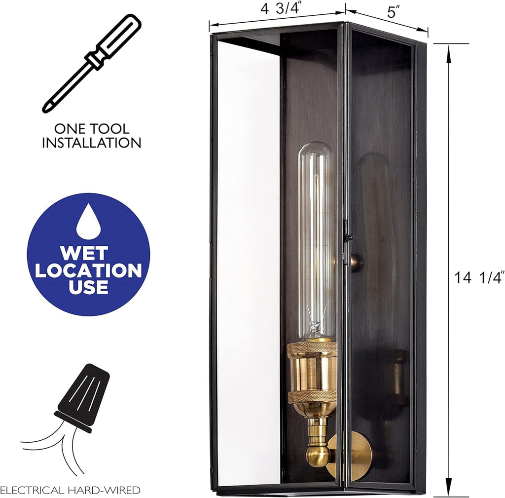 Brass Outdoor Wall Sconce with Clear Tempered Glass H34721