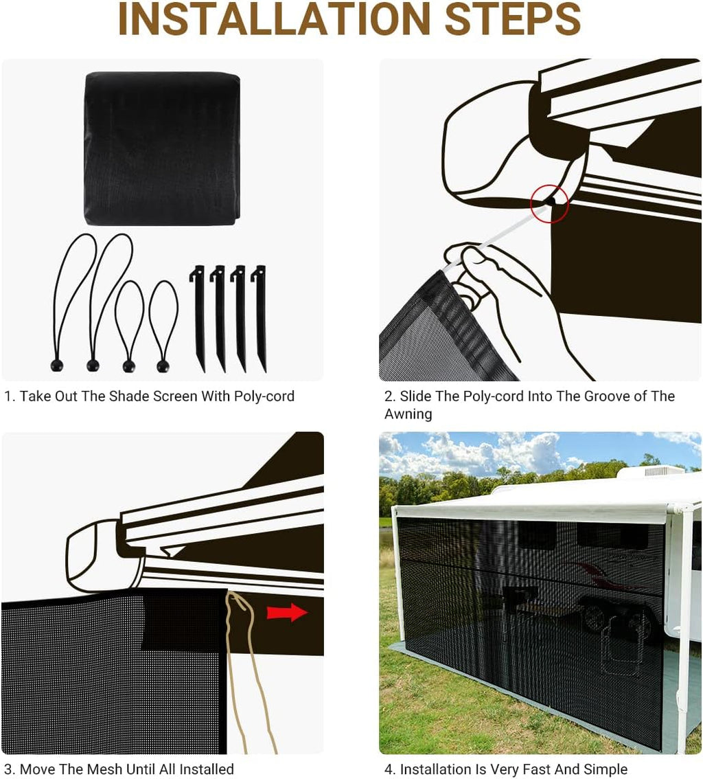 Black Mesh RV Awning Sun Shade Screen 15'x9' H3750