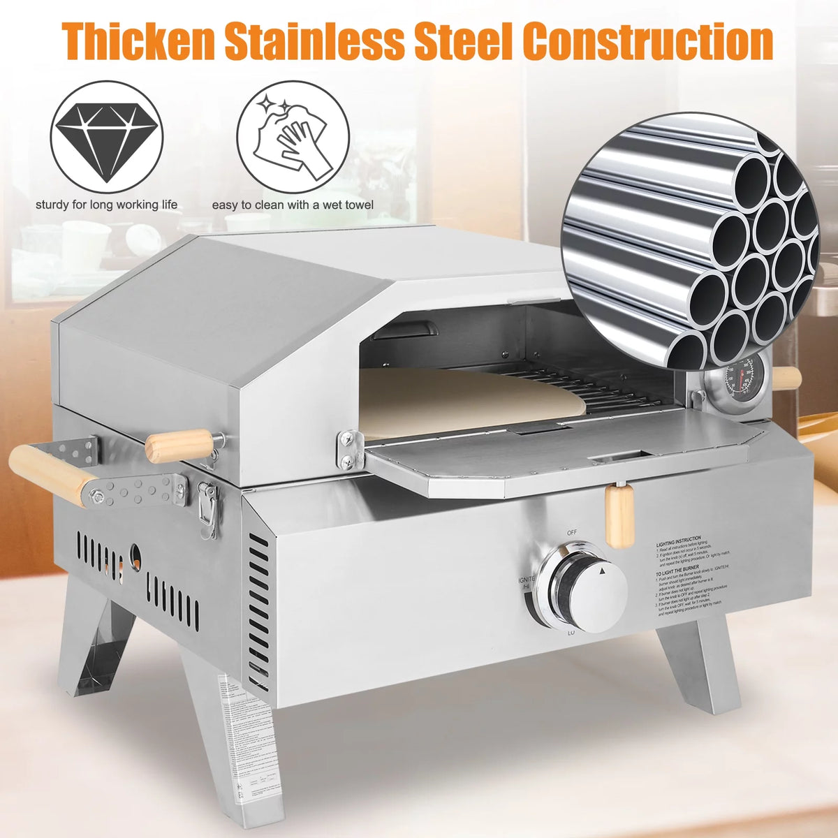 2-in-1 Portable Stainless Steel Pizza Oven and Propane Grill Y385