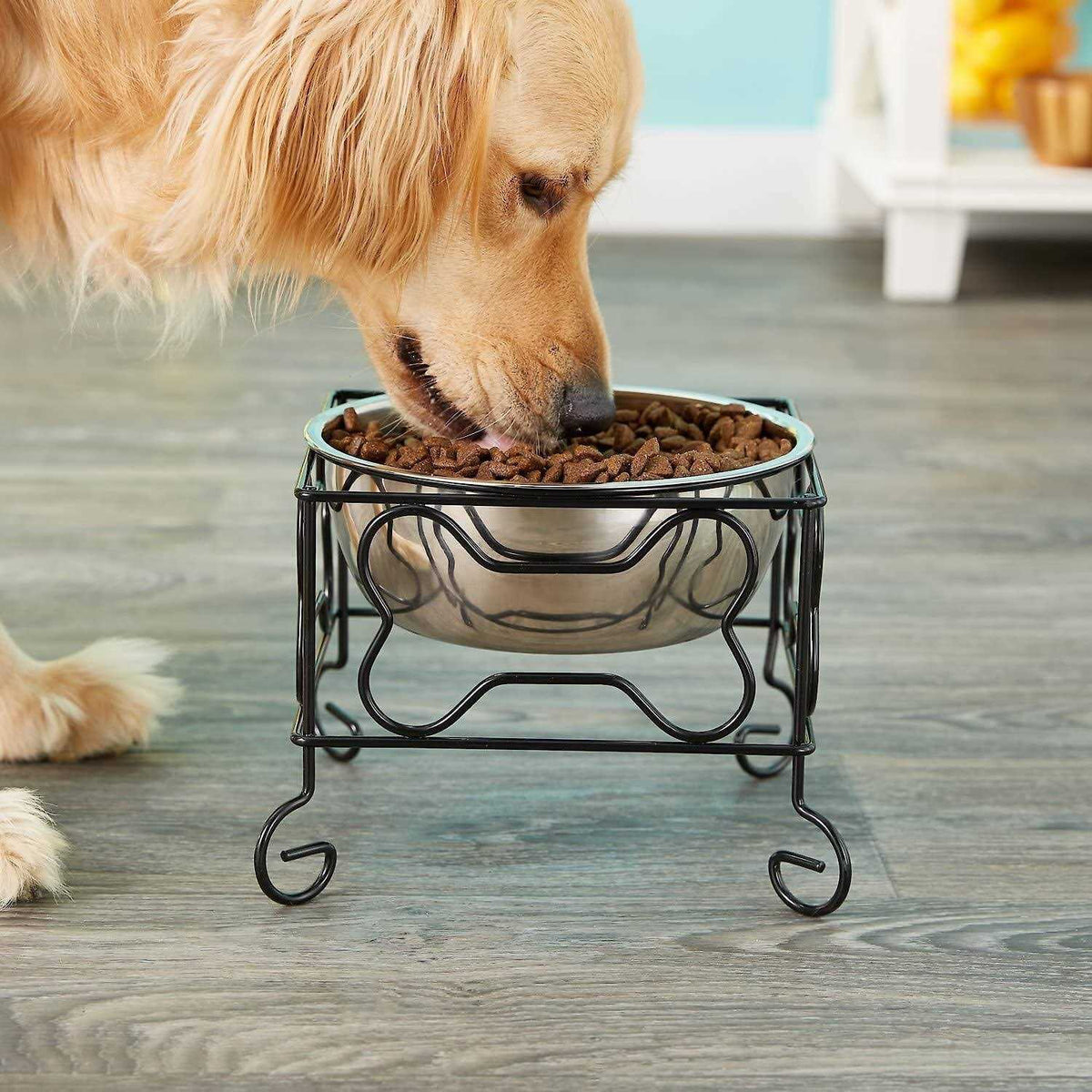 Wrought Iron Stand with Stainless Steel Feeder Bowl H22217