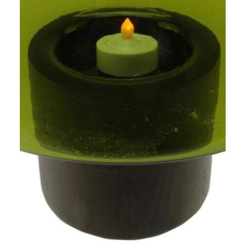 9.75x22 Transparent Olive Green Glass Candle Holder with Wooden Base A8425