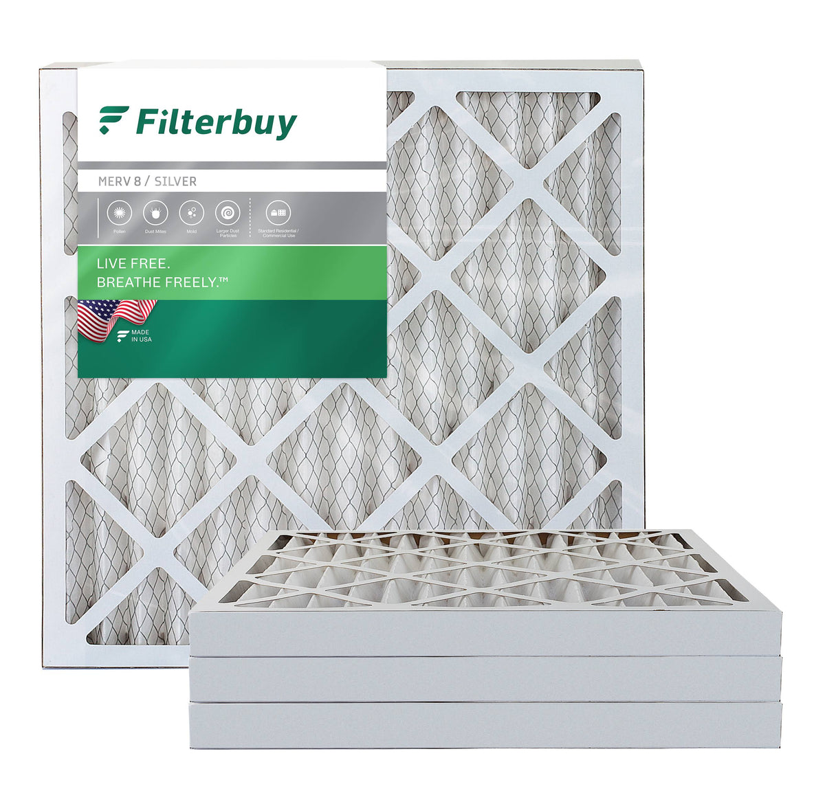 Silver MERV 8 Pleated AC Furnace Air Filter Pack of 4 F399282