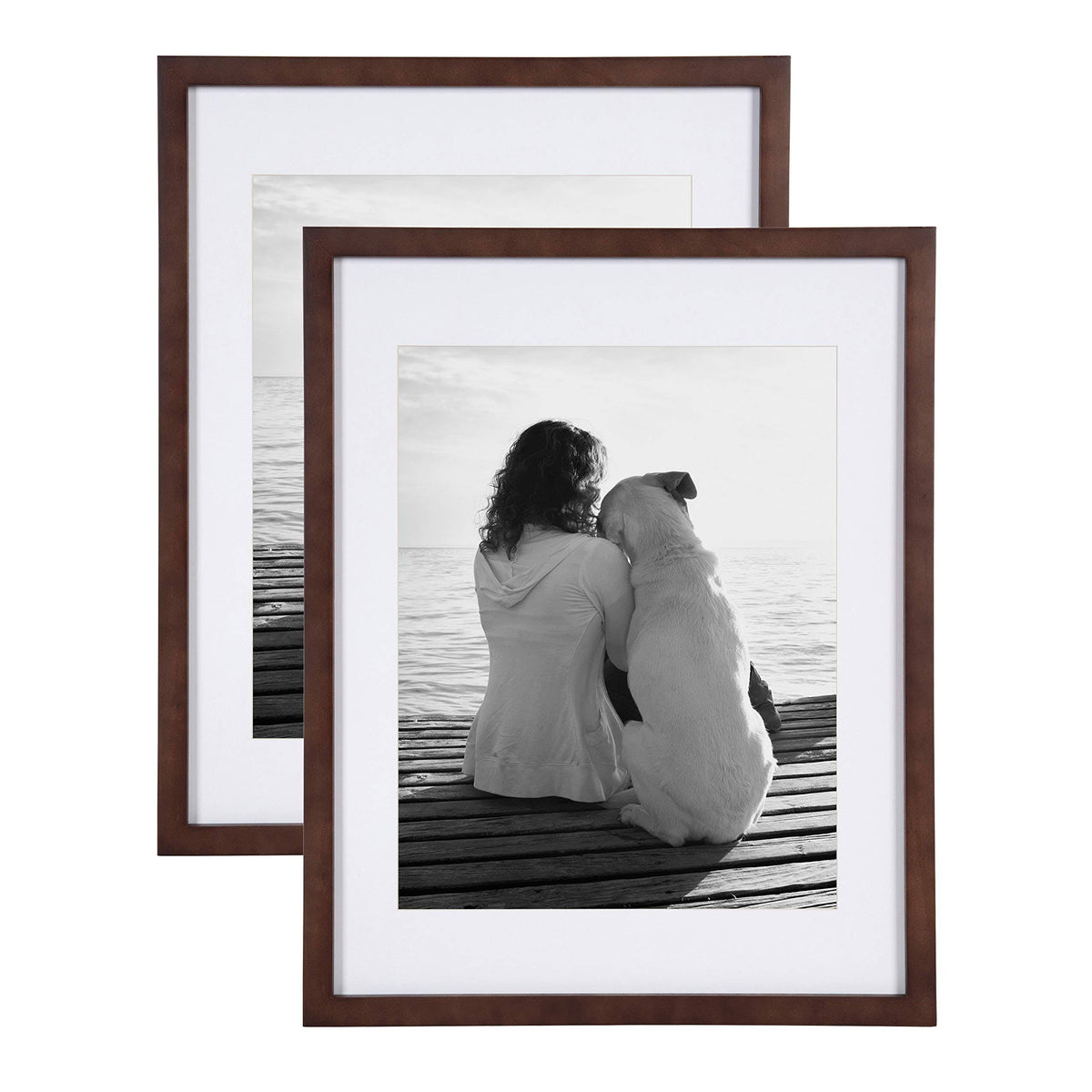 Walnut Brown 14x18 Matted to 11x14 Wood Photo Frame Set, Pack of 2 Y4685