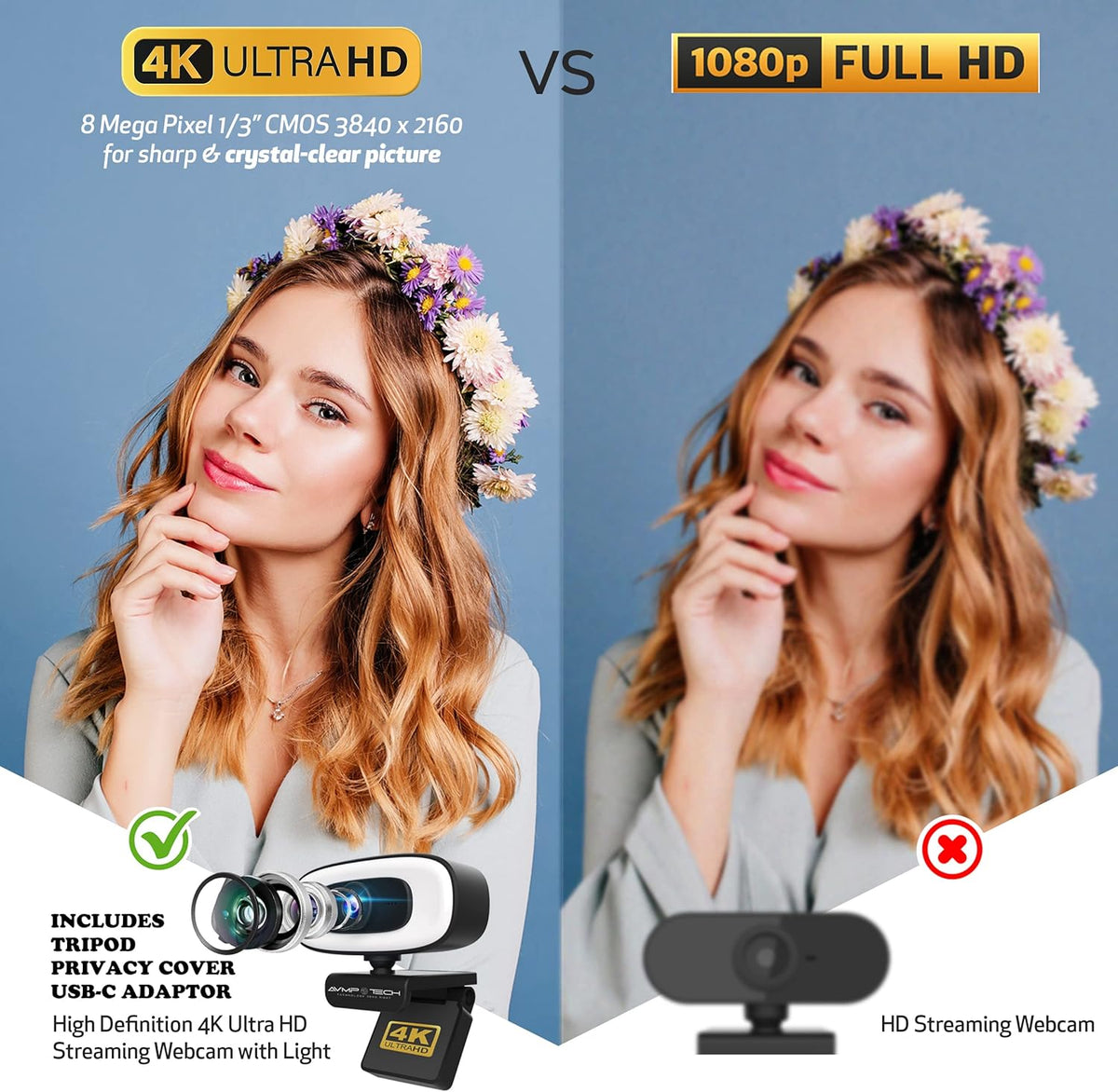 4K Ultra HD 8MP Autofocus USB Webcam with Microphone I524