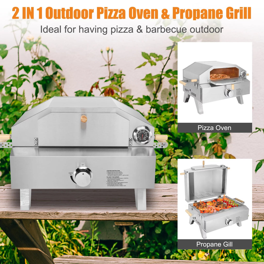 2-in-1 Portable Stainless Steel Pizza Oven and Propane Grill Y385