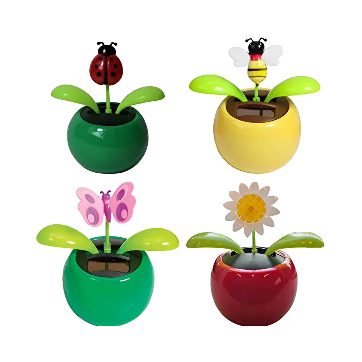 Solar Dancing Flowers and Bugs in Assorted Color Pots, Pack of 4 B52626