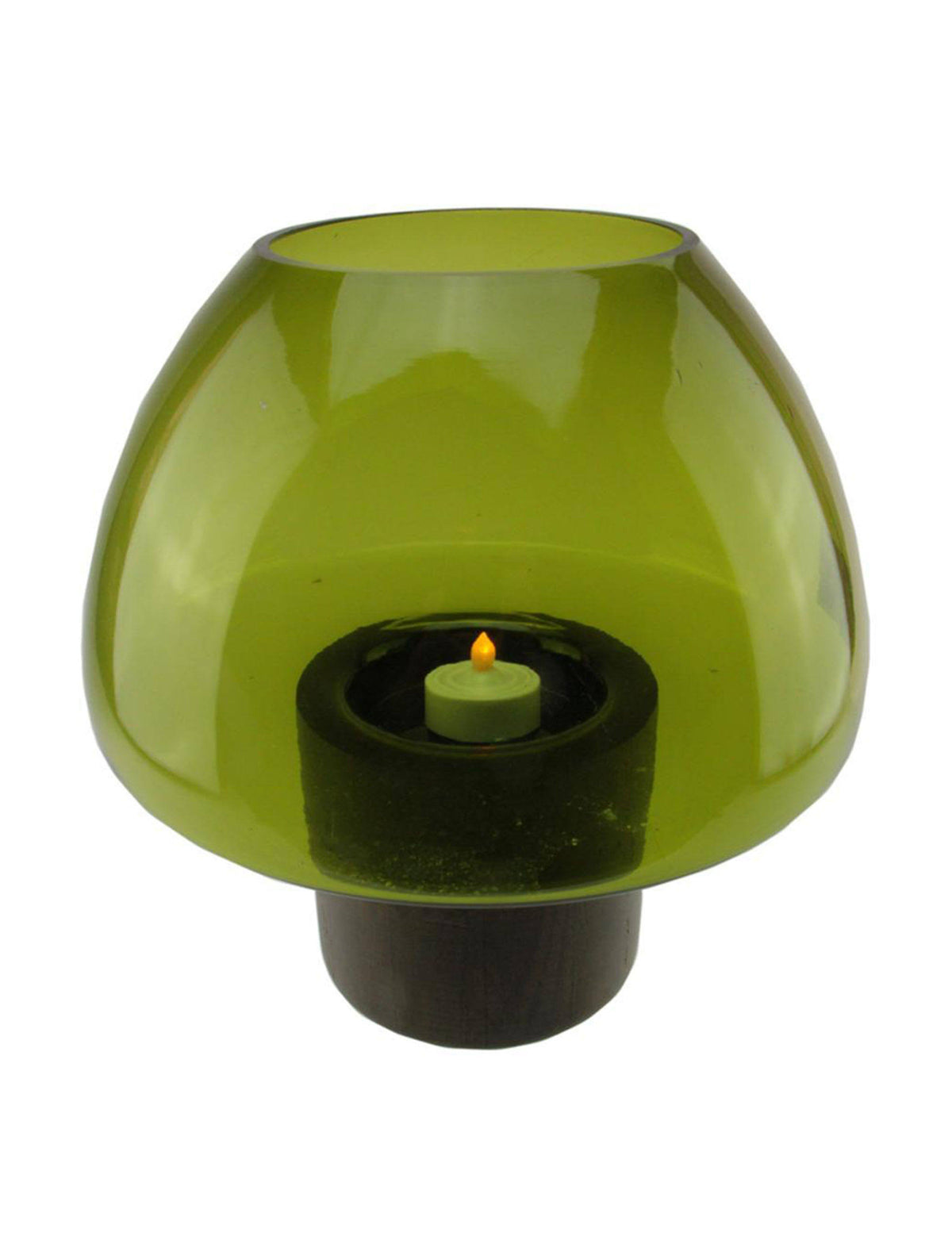 9.75x22 Transparent Olive Green Glass Candle Holder with Wooden Base A8425