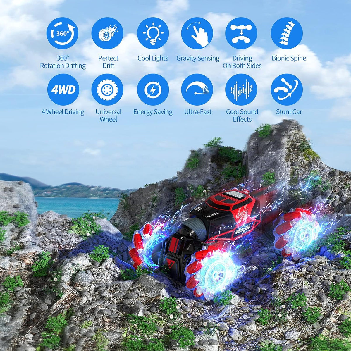4WD Remote Control Stunt Car with 2 Rechargeable Battery Packs and Lights V896