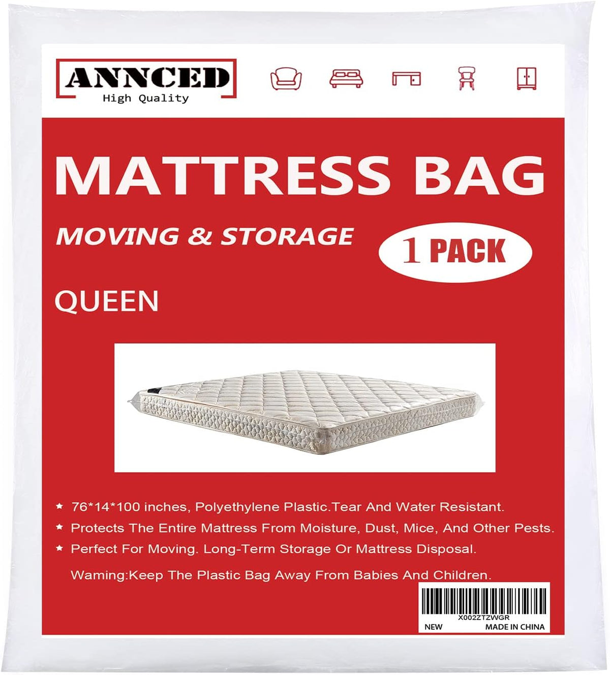 Queen Mattress Bag 4 mil Polyethylene S518