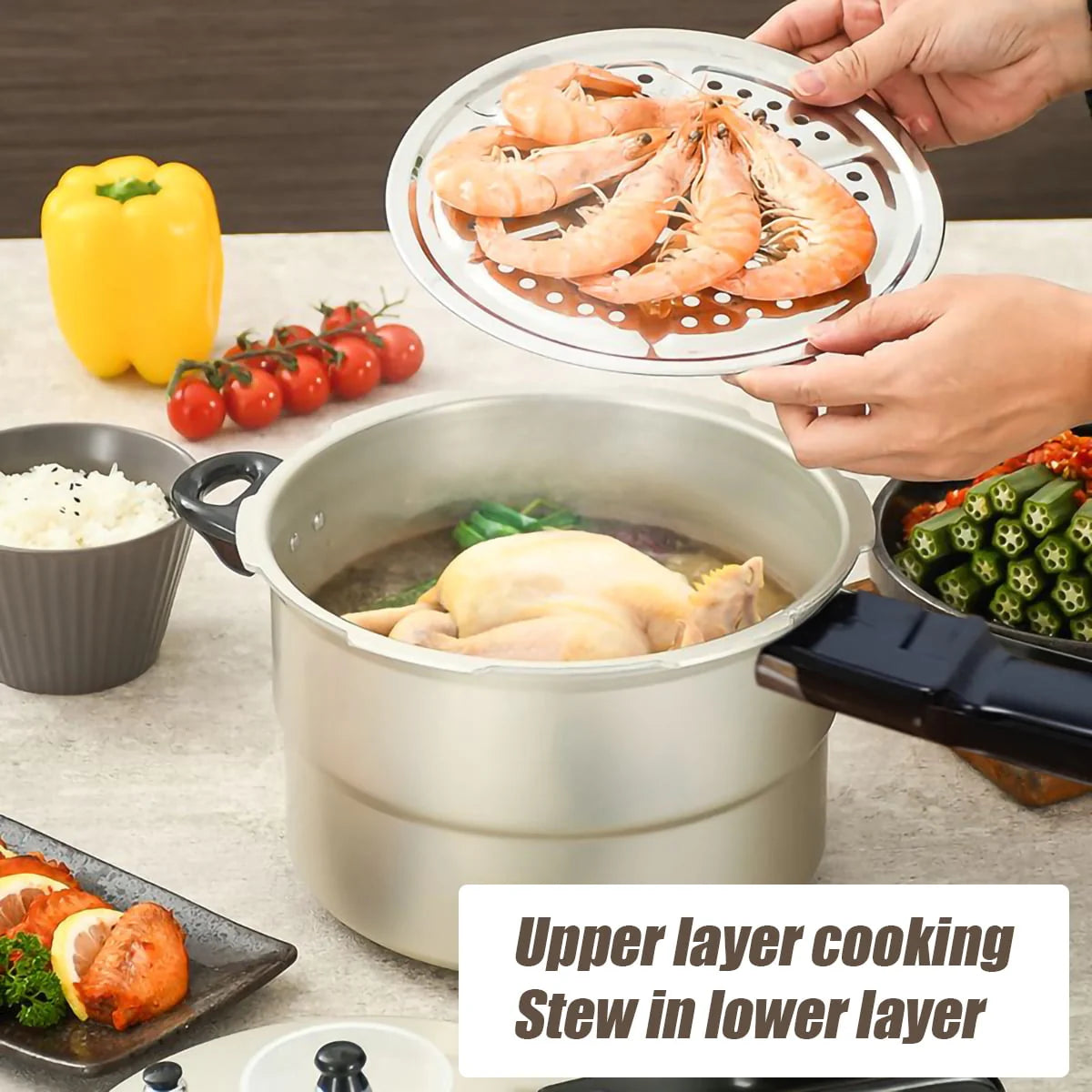 7.4 Quart Aluminum Pressure Cooker with Steamer C21293