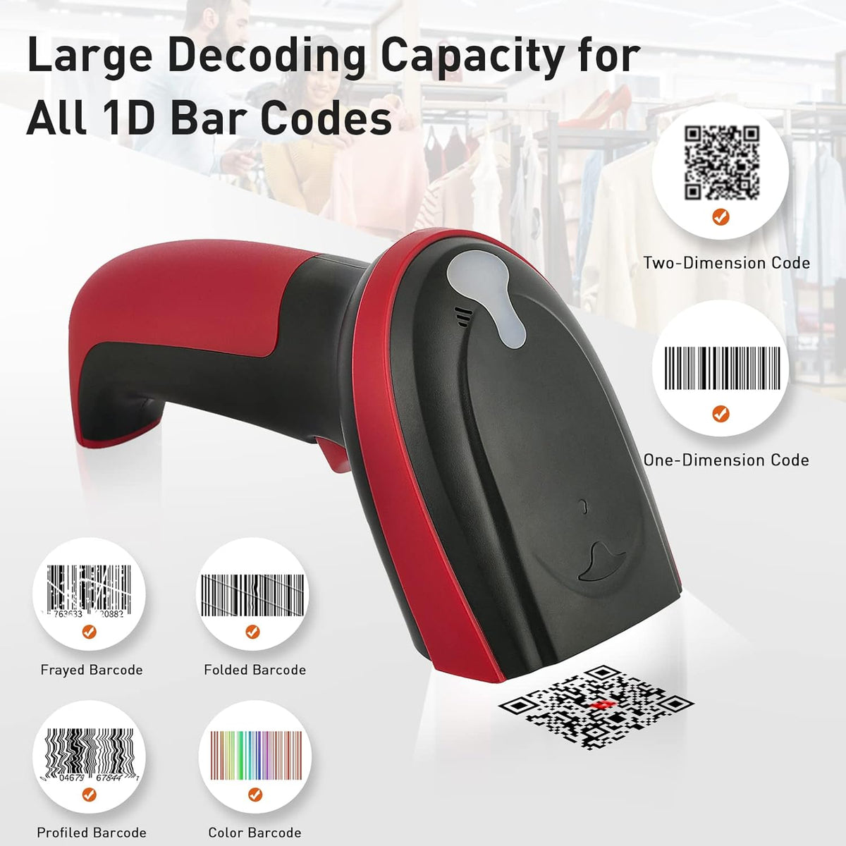 Wired 2D QR 1D Barcode Scanner with USB Cable I362