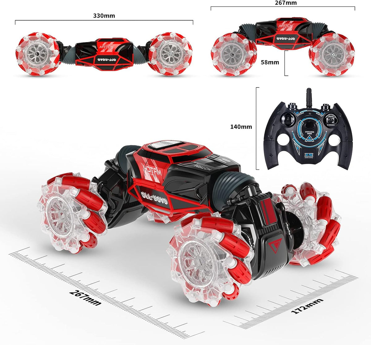 4WD Remote Control Stunt Car with 2 Rechargeable Battery Packs and Lights V896