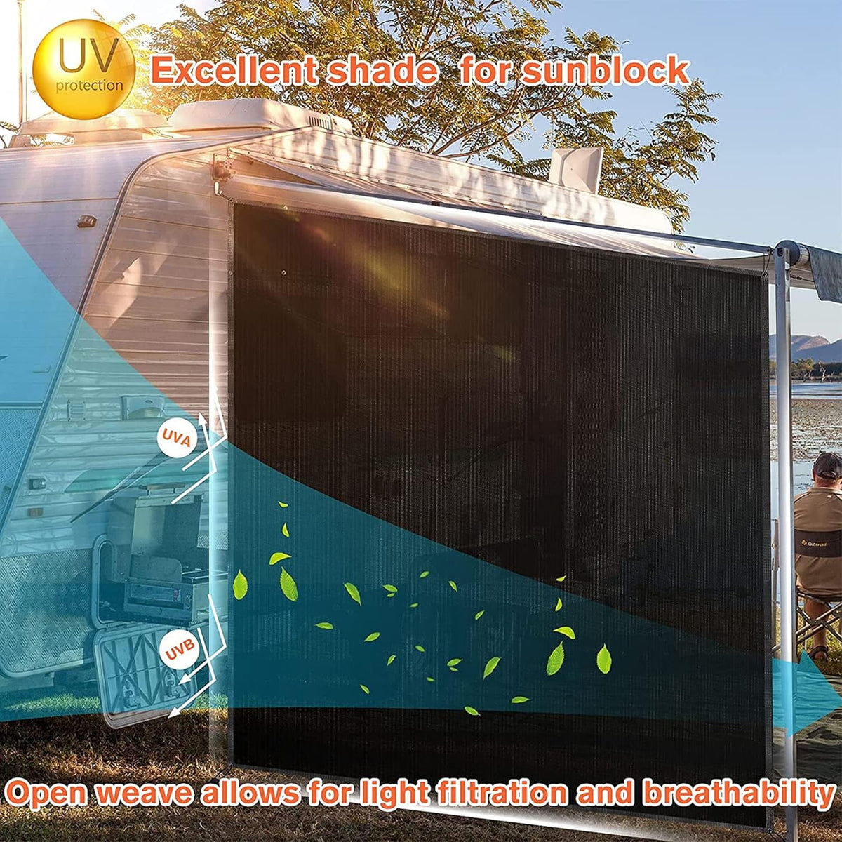 Black Mesh RV Awning Sunshade F6087