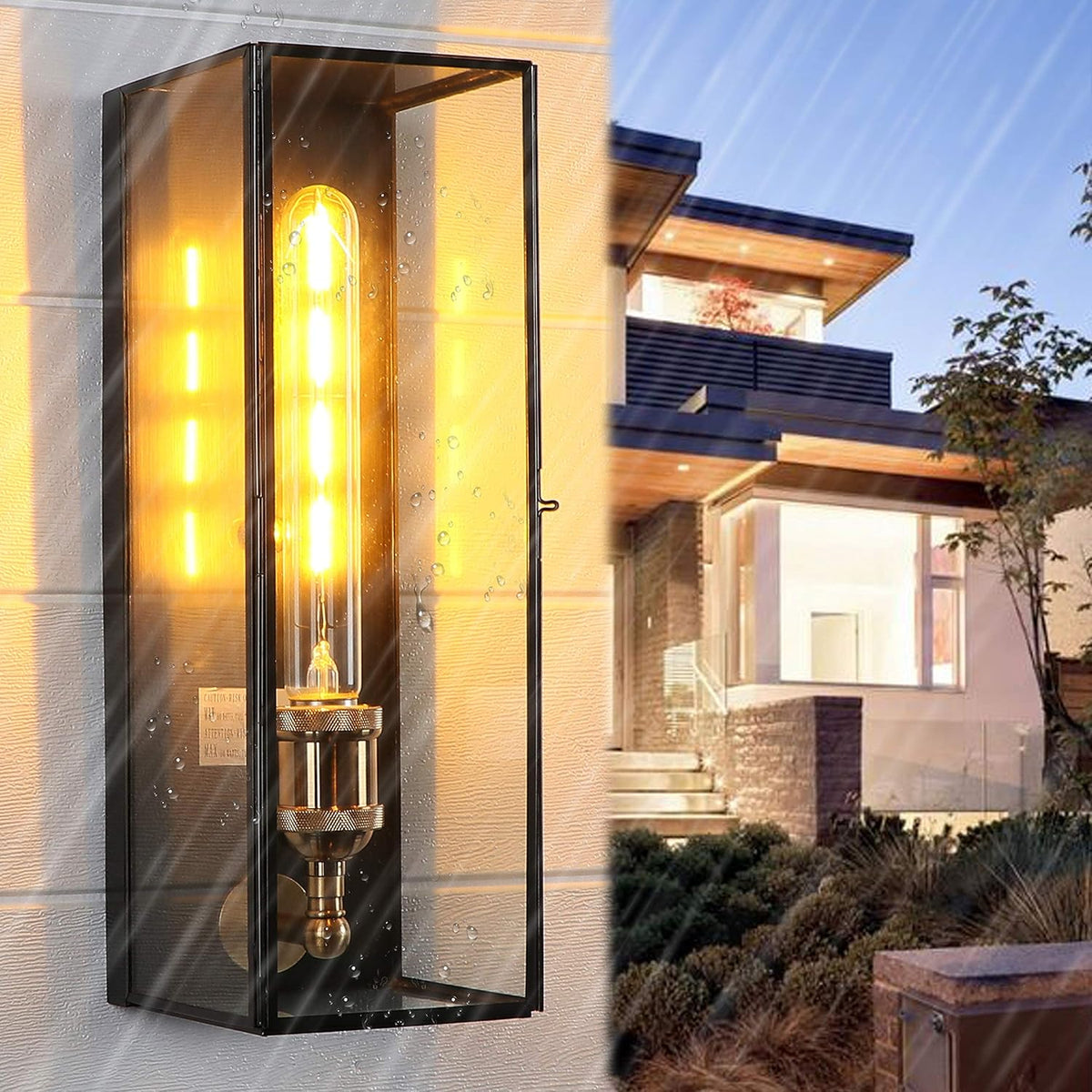 Brass Outdoor Wall Sconce with Clear Tempered Glass H34721