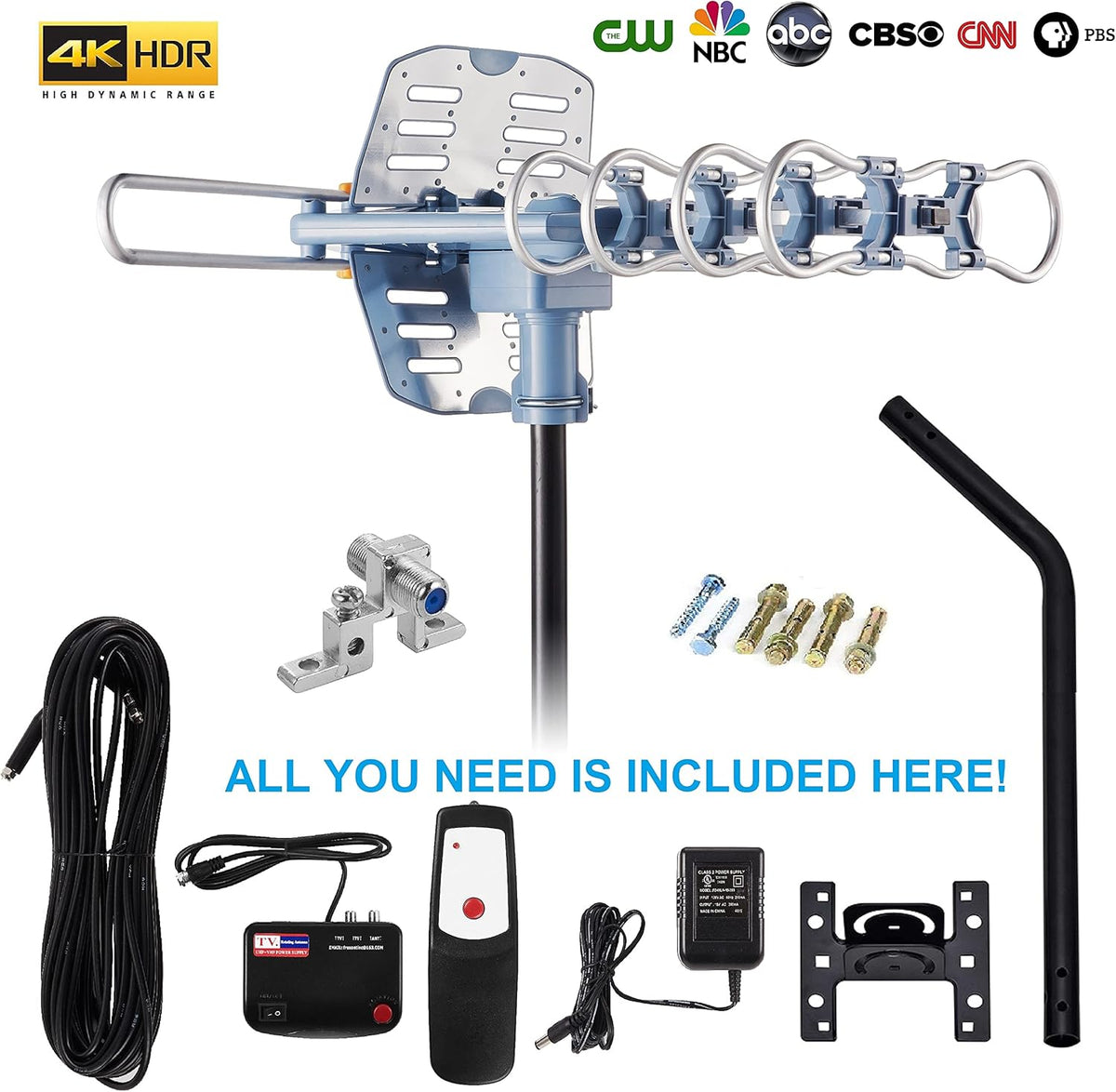 Digital Outdoor TV Antenna with Mount Pole 4K 1080p 150 Miles Range R313776