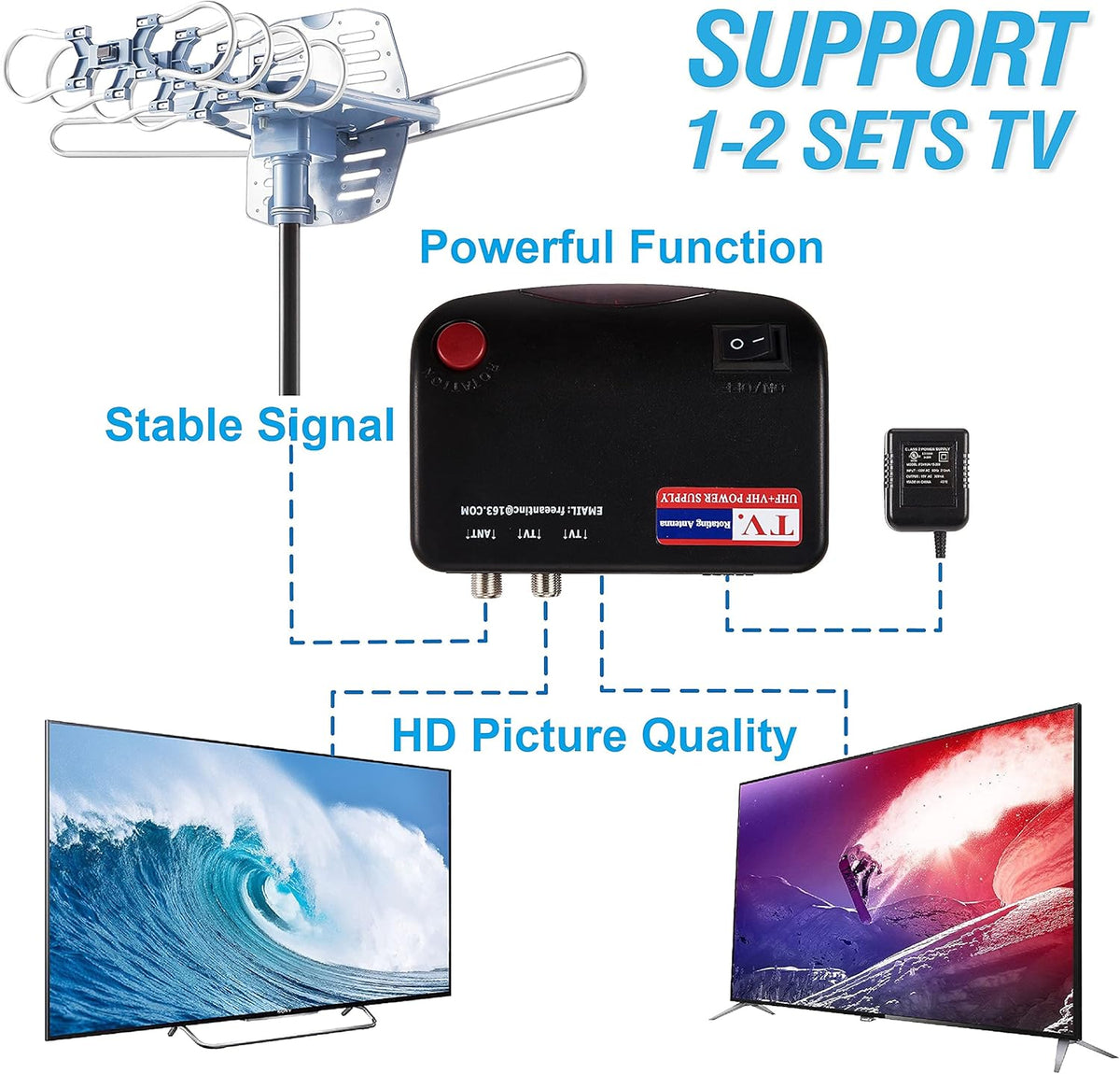 Digital Outdoor TV Antenna with Mount Pole 4K 1080p 150 Miles Range R313776