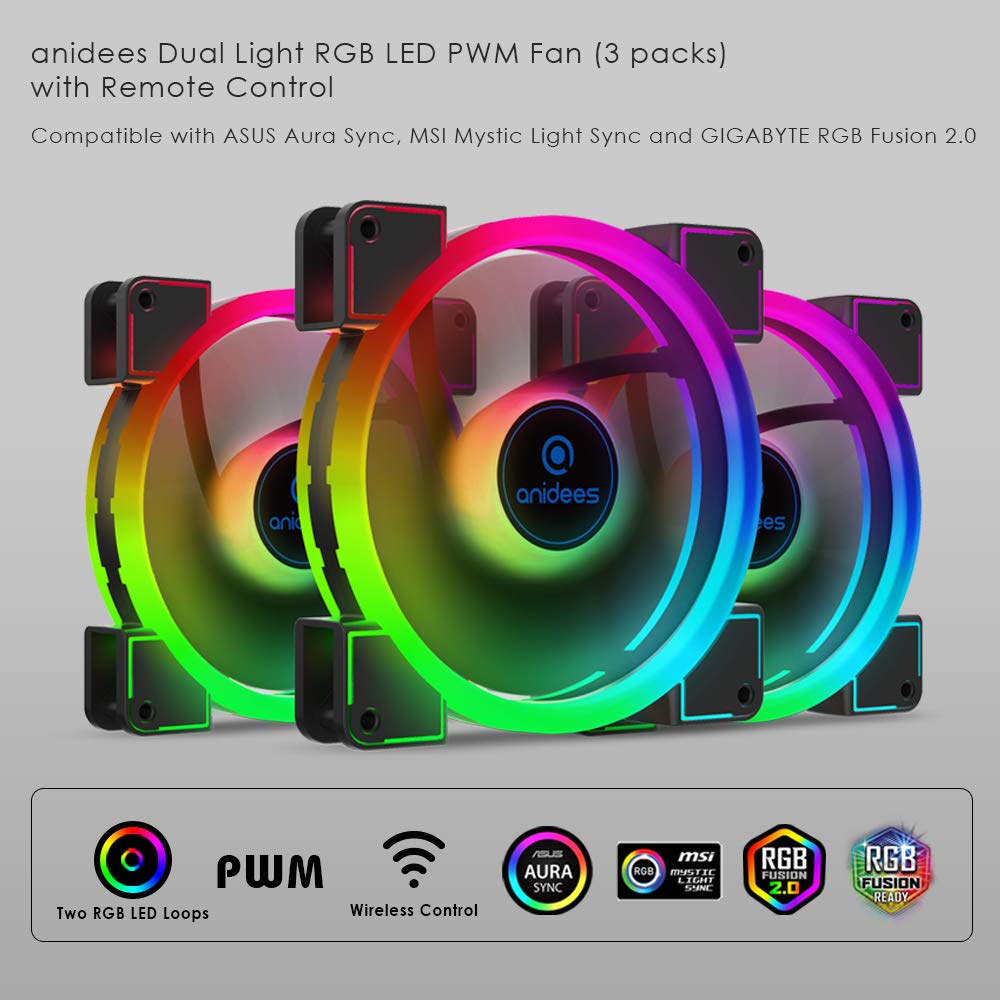 140mm 3pcs RGB PWM Dual Light Loop Fan V3189