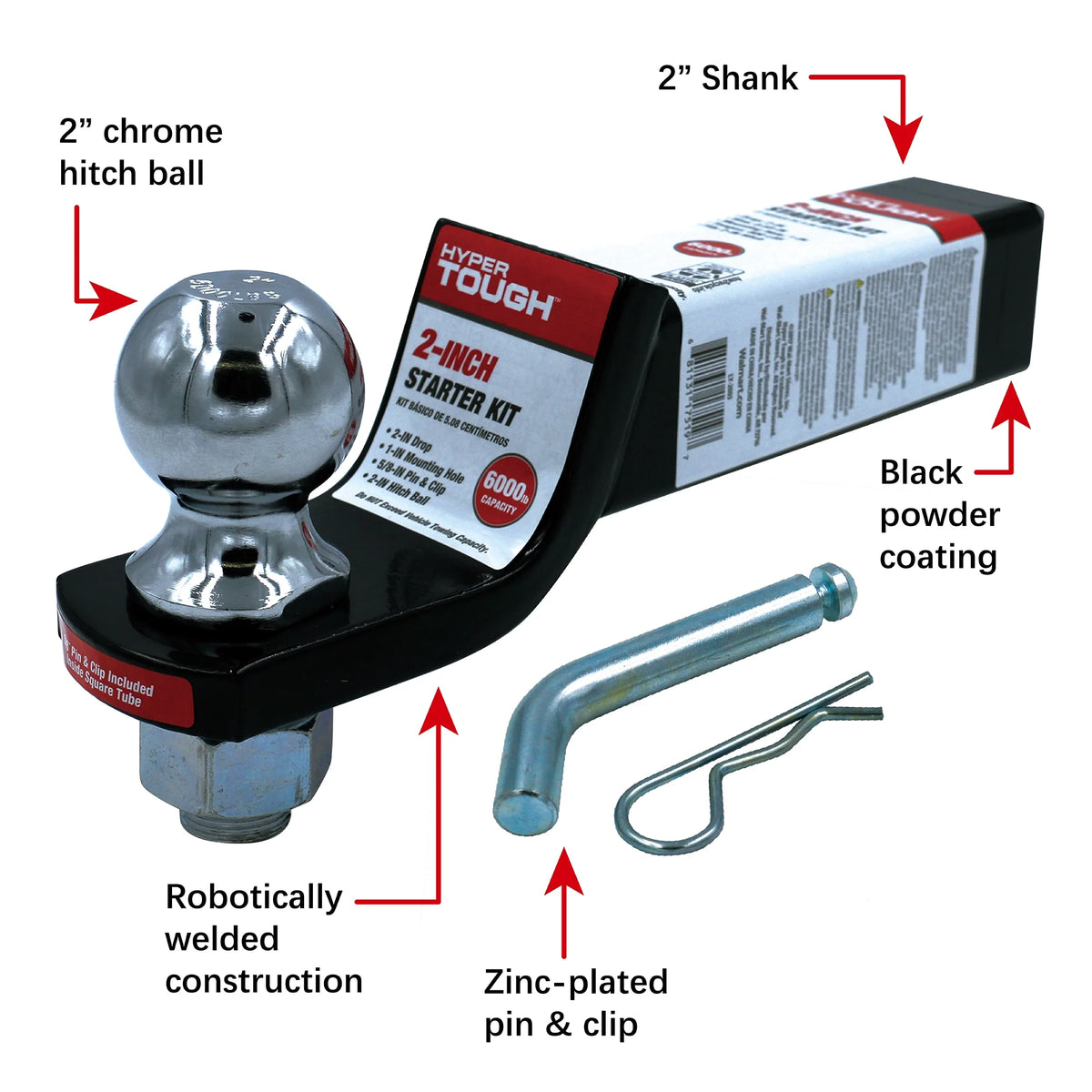 2 inch Drop Trailer Hitch Starter Kit with 5/8 inch Pin, Class III, Black, 2 inch Ball G917947