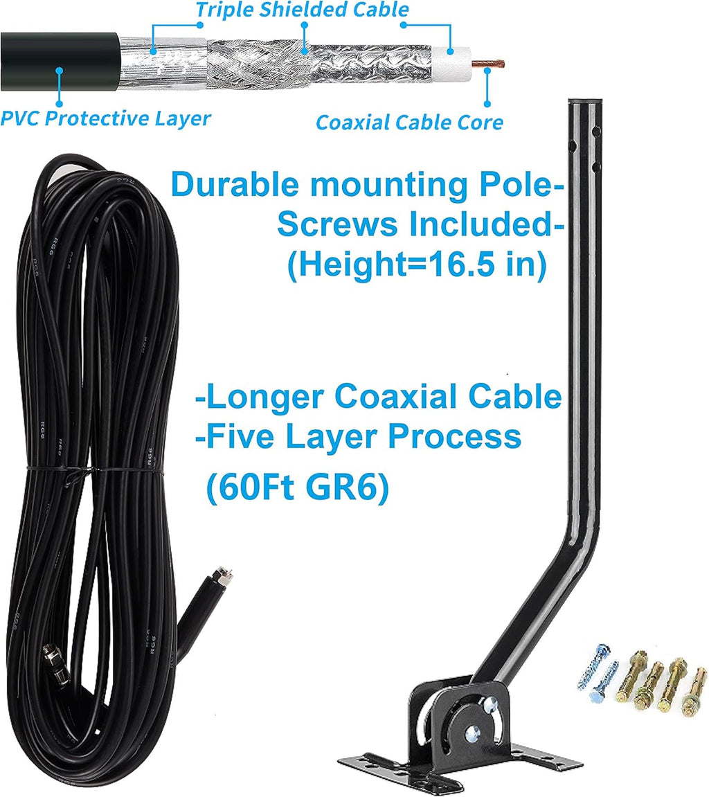 Digital Outdoor TV Antenna with Mount Pole 4K 1080p 150 Miles Range R313776