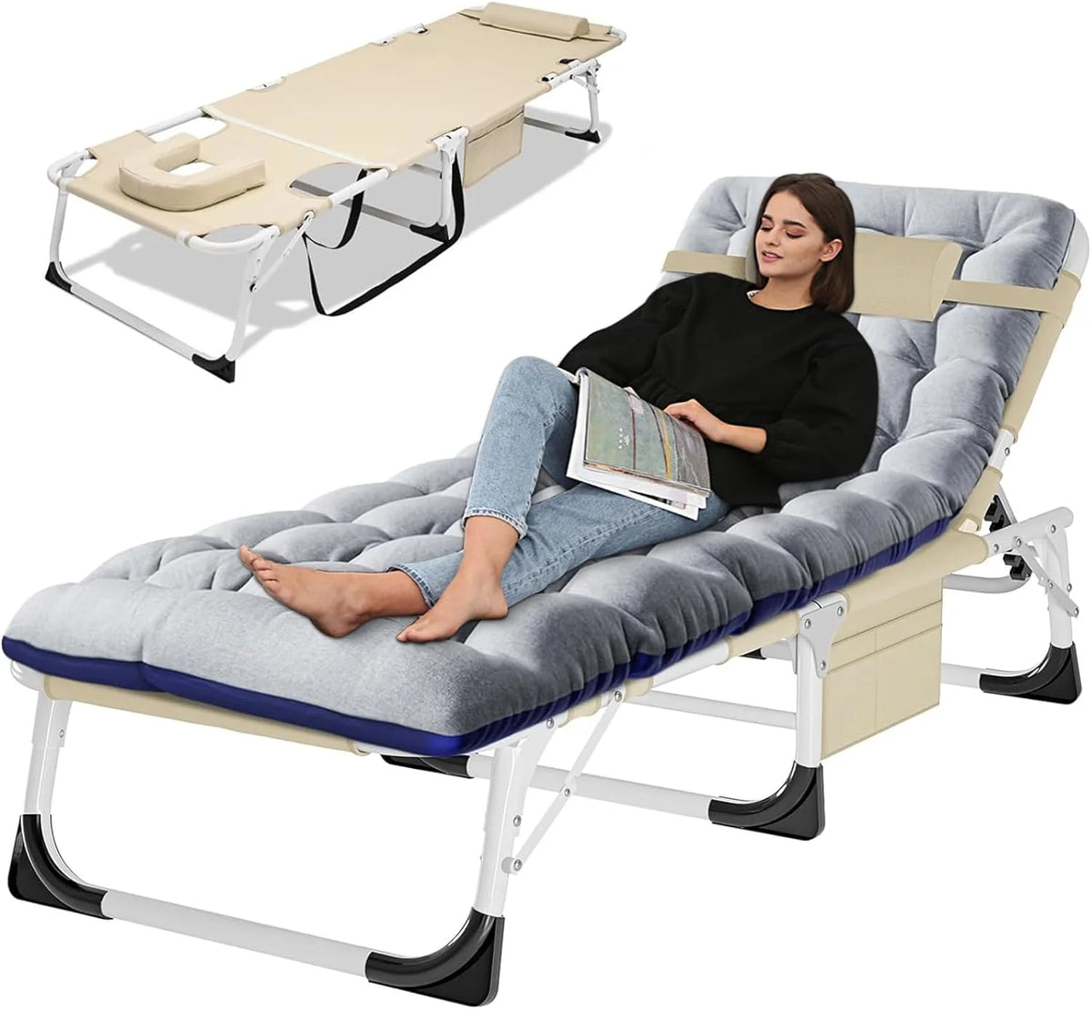 Portable Folding Camping Cot Bed with Mattress & Pillow L5783