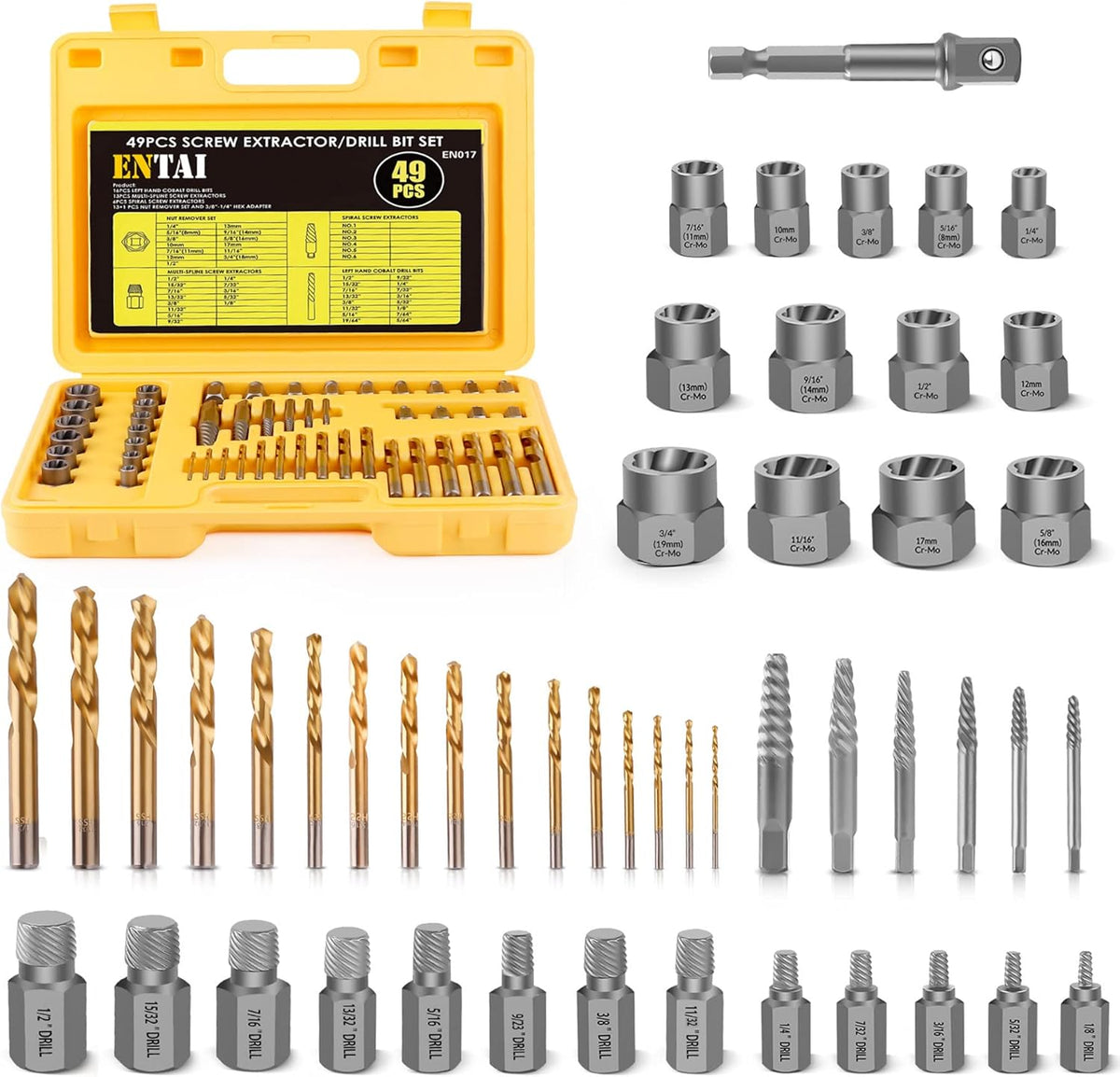 49-Piece Bolt Extractor Screw Extractor Set with Carrying Case W158