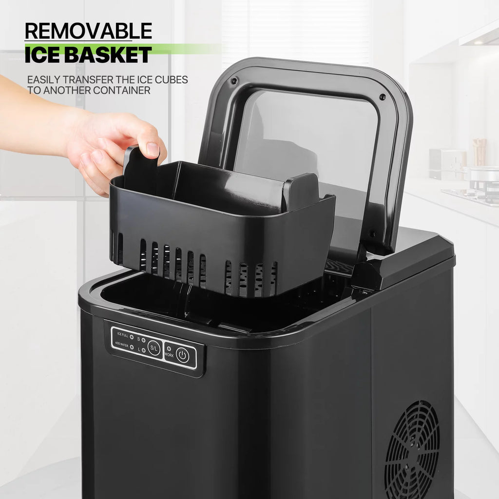 Black Countertop Ice Maker Machine with Ice Scoop and Basket W144