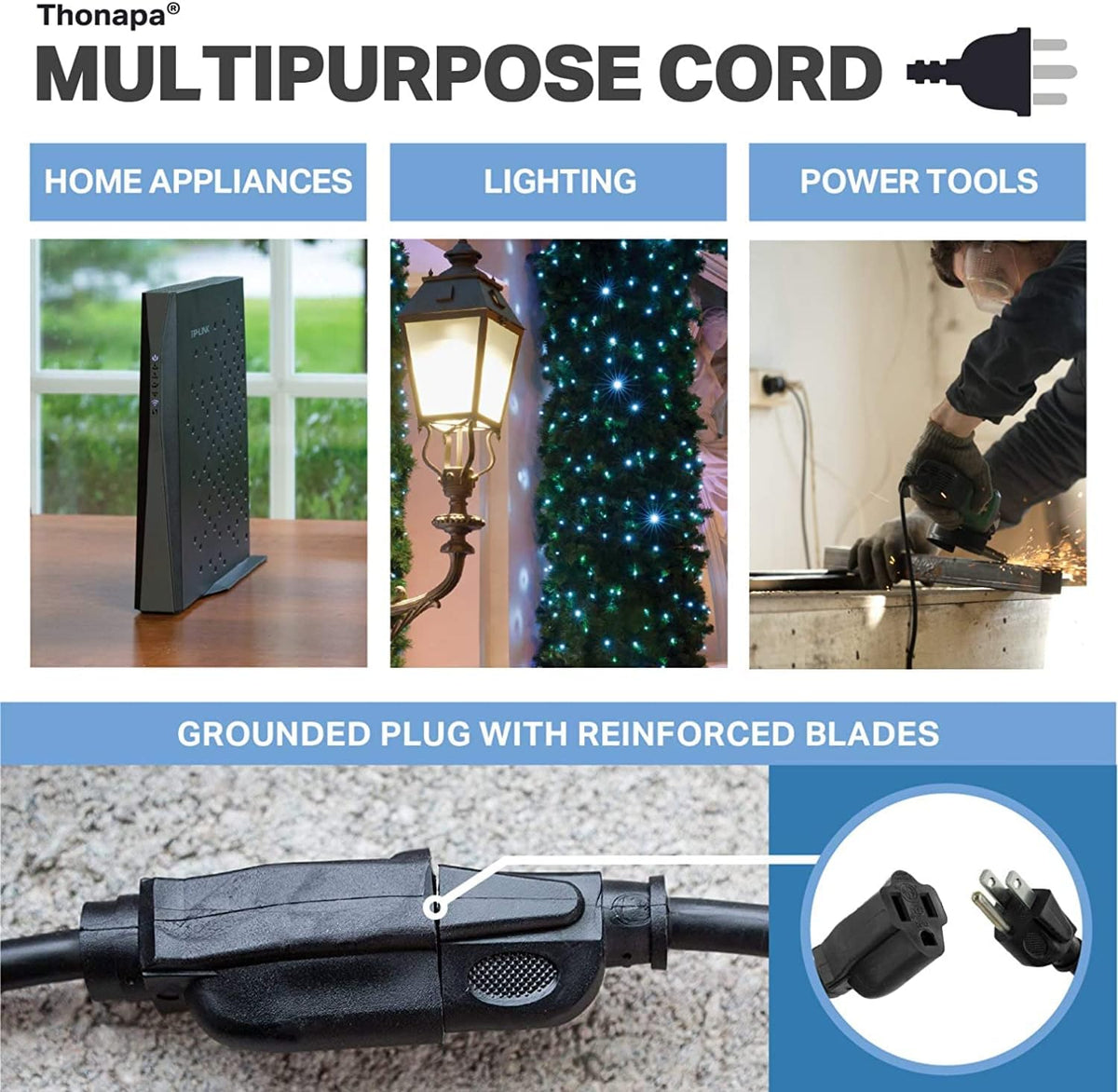 Black Oil Resistant Extension Cord 50 Ft SJTOW Pack of 2 T40378