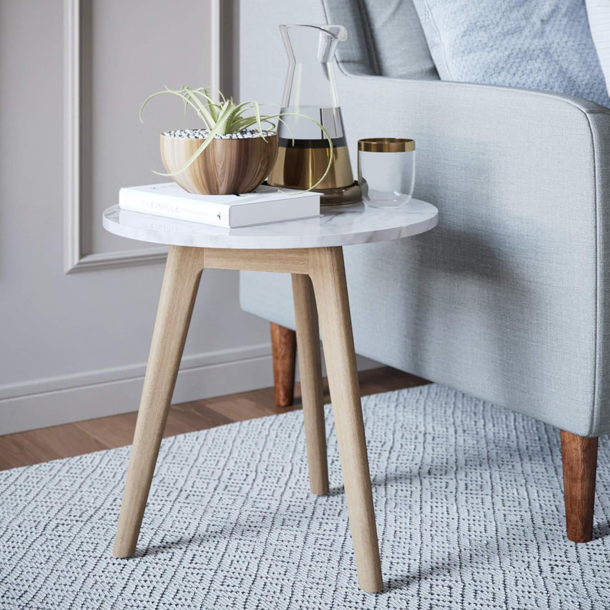 Mid-Century Nightstand with Solid Wood Legs M136