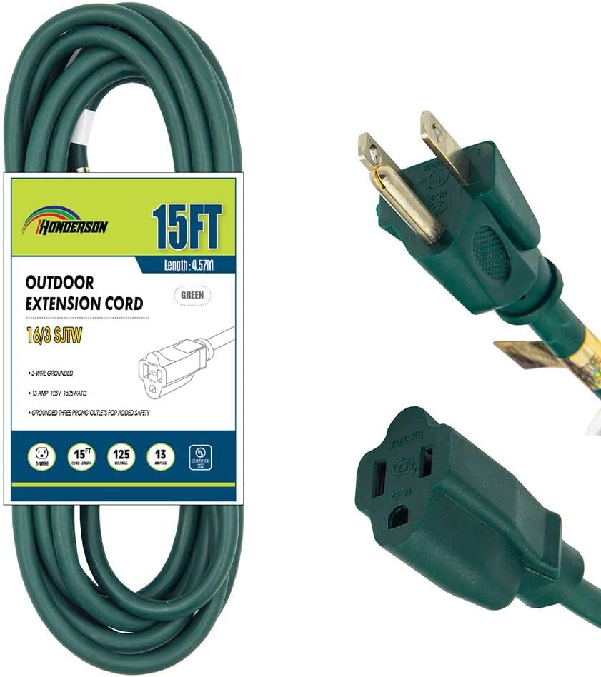 100 Ft Weatherproof 16/3 SJTW Green Extension Cord with 3 Prong Grounded Plug F6766