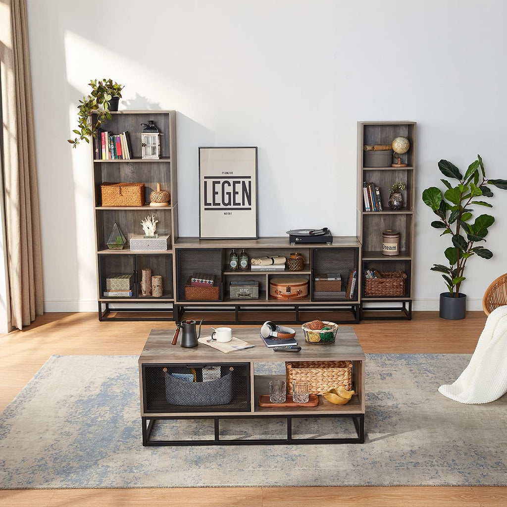 Wood 4-Tier Bookshelf with 4 Display Cases Q2686