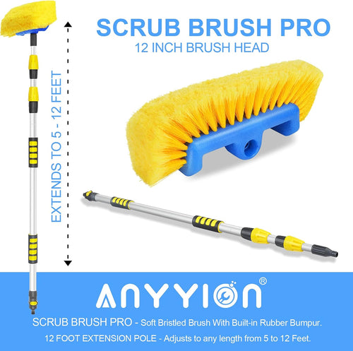 11.5 Foot Telescopic Flow Through Car Wash Brush Soft Bristles L8734