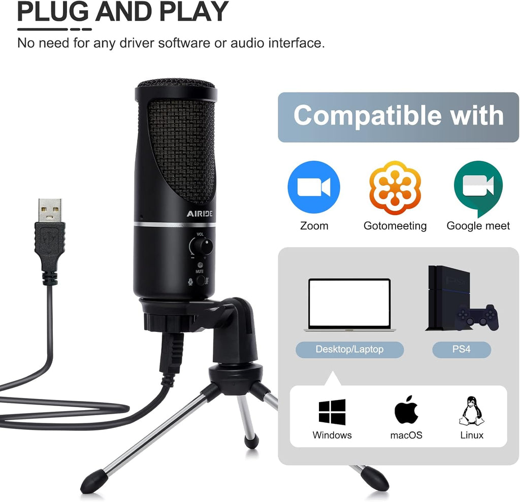 USB Condenser Microphone with Tripod Stand U36658