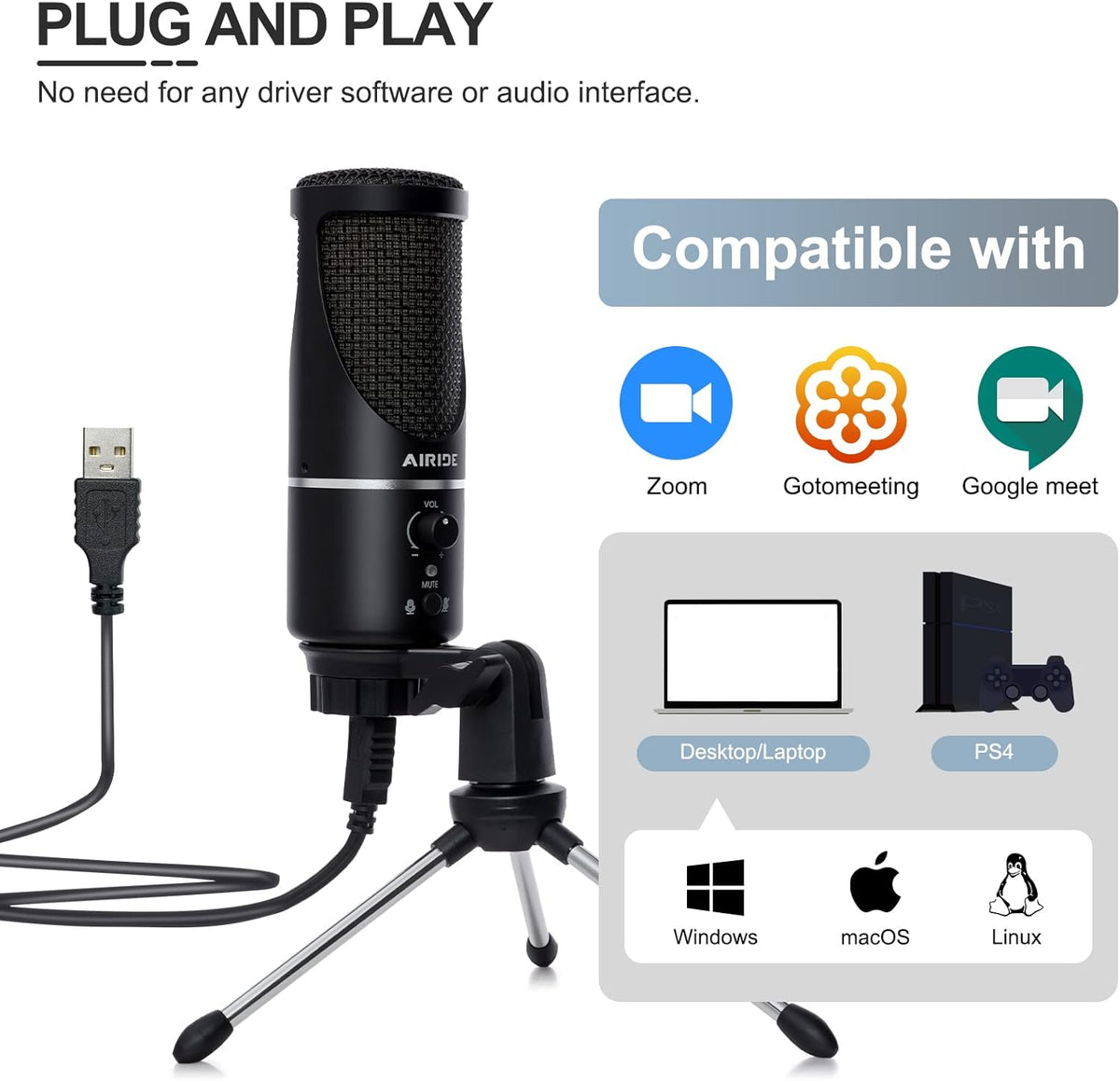 USB Condenser Microphone with Tripod Stand U36658