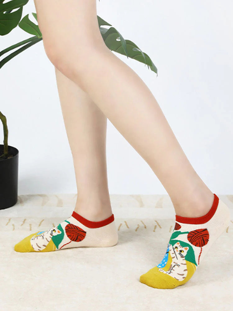 Cartoon Kitty Boat Socks Q7834