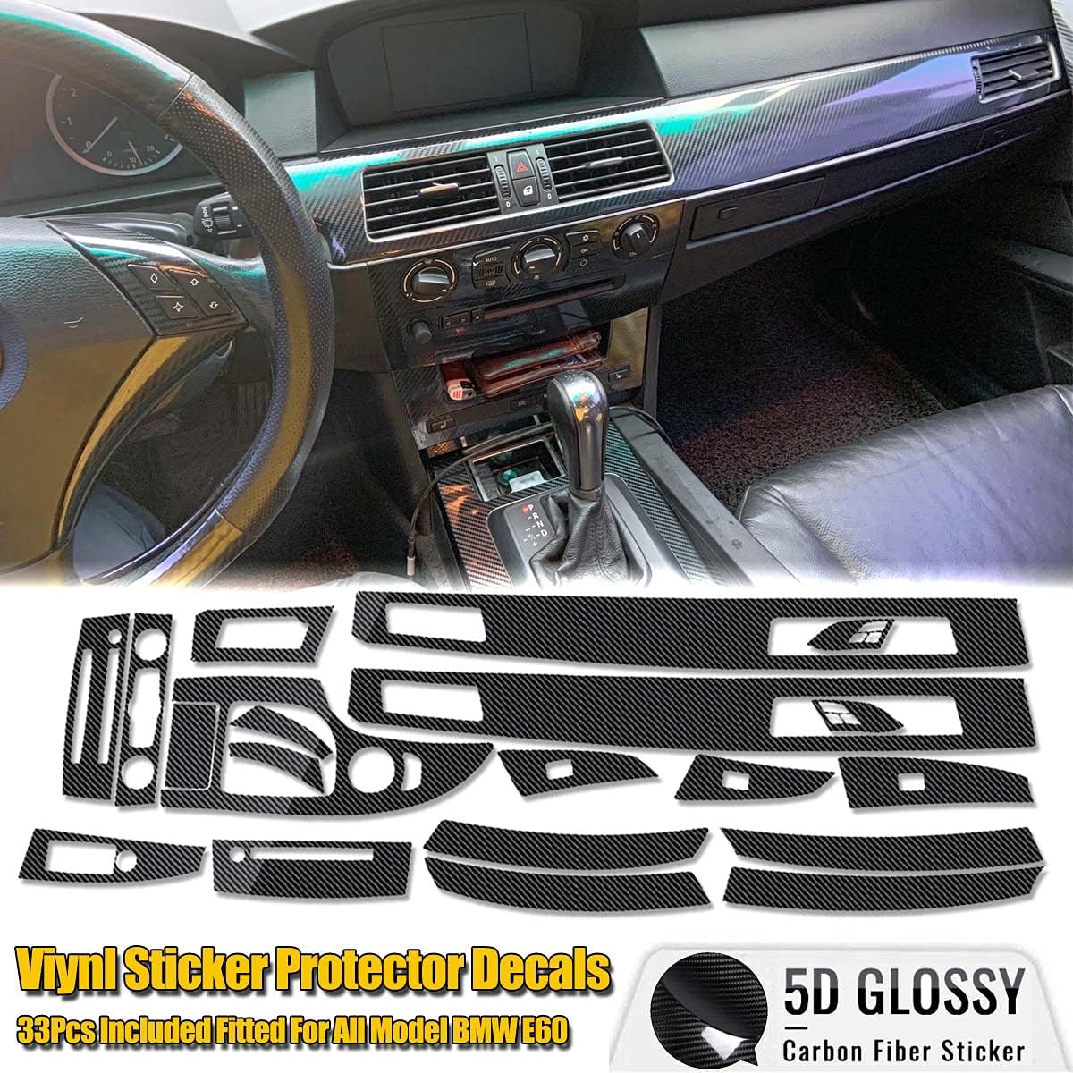 Gloss Carbon Fiber Vinyl Wrap Console Dashboard Cover X128046