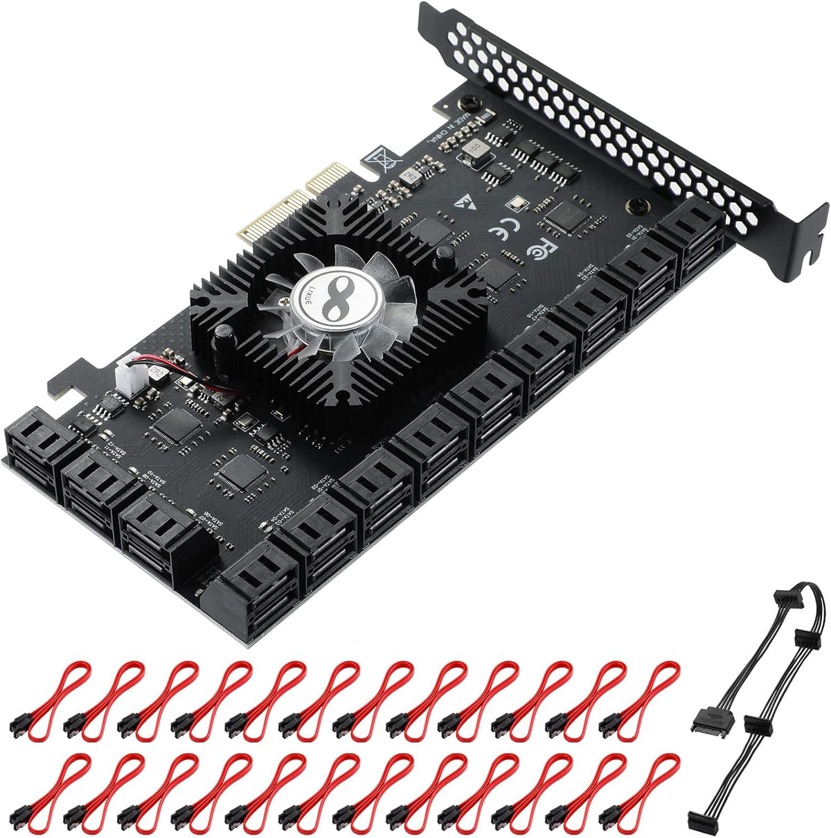 8 Port PCIe SATA Card with SATA Cables and Low Profile Bracket V3130