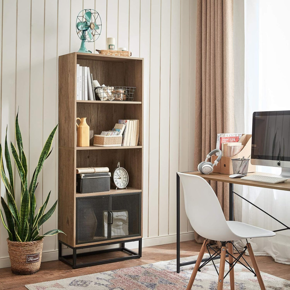 Wood 4-Tier Bookshelf with 4 Display Cases Q2686
