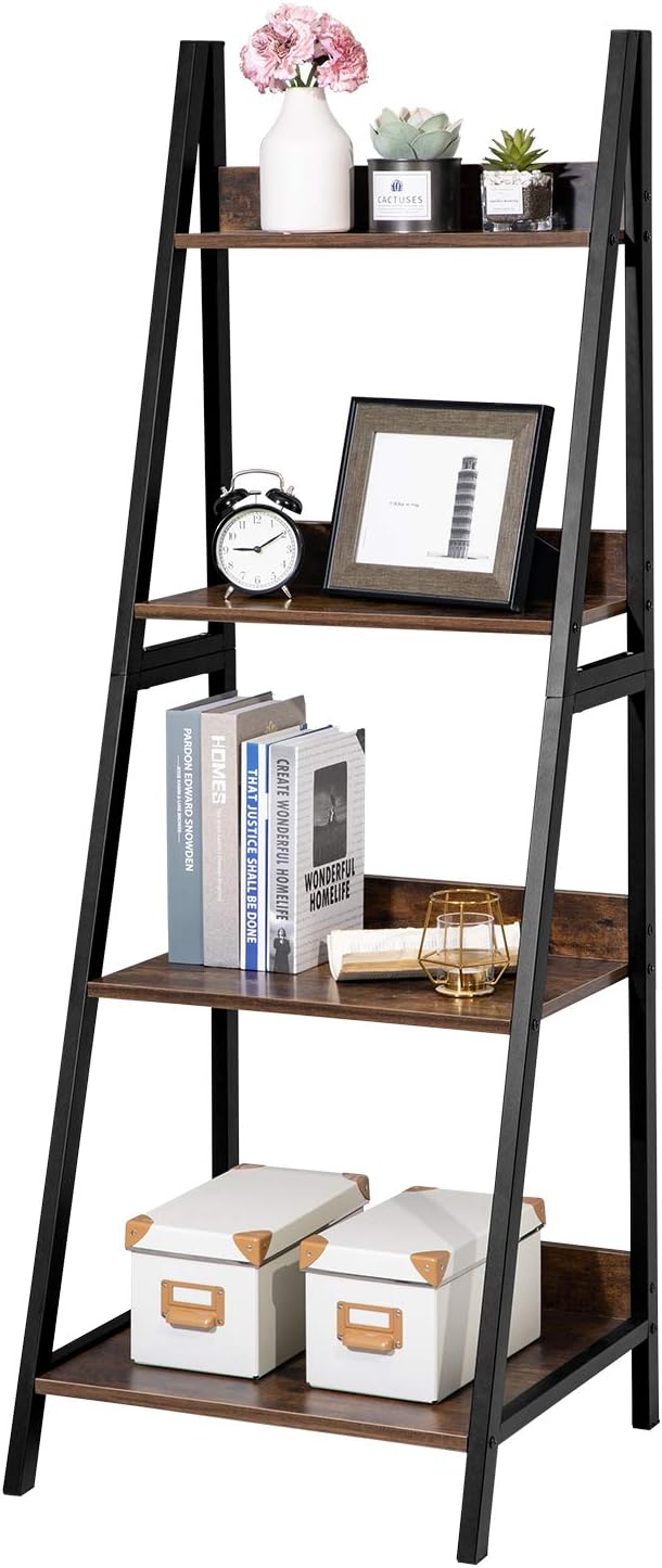 4 Tier Brown Ladder Shelf Bookshelf V8418